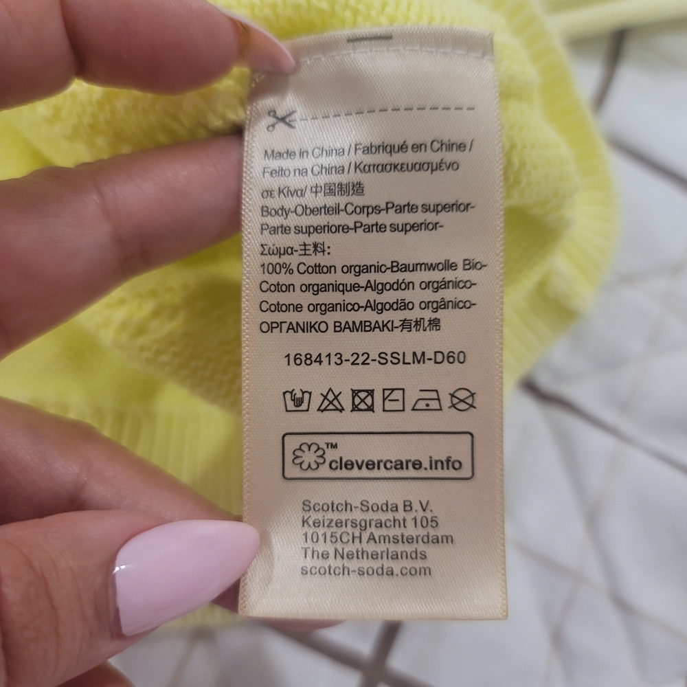 Scotch & Soda Textured Palm Tree Knit Dopamine Dressing Yellow Coastal Chic Xs - Picture 8 of 13